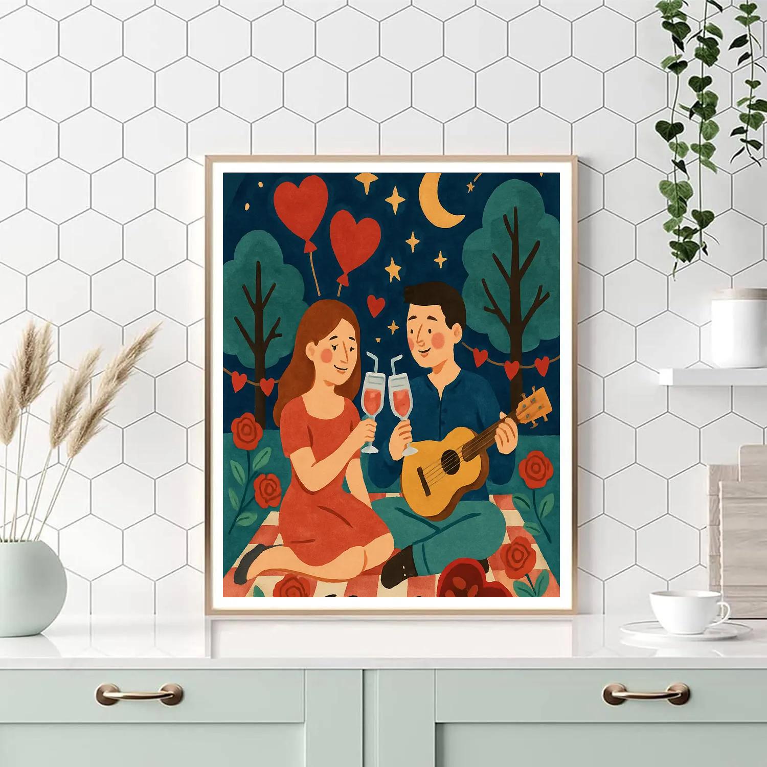 Valentines Day Starlit Picnic Serenade painting number kit