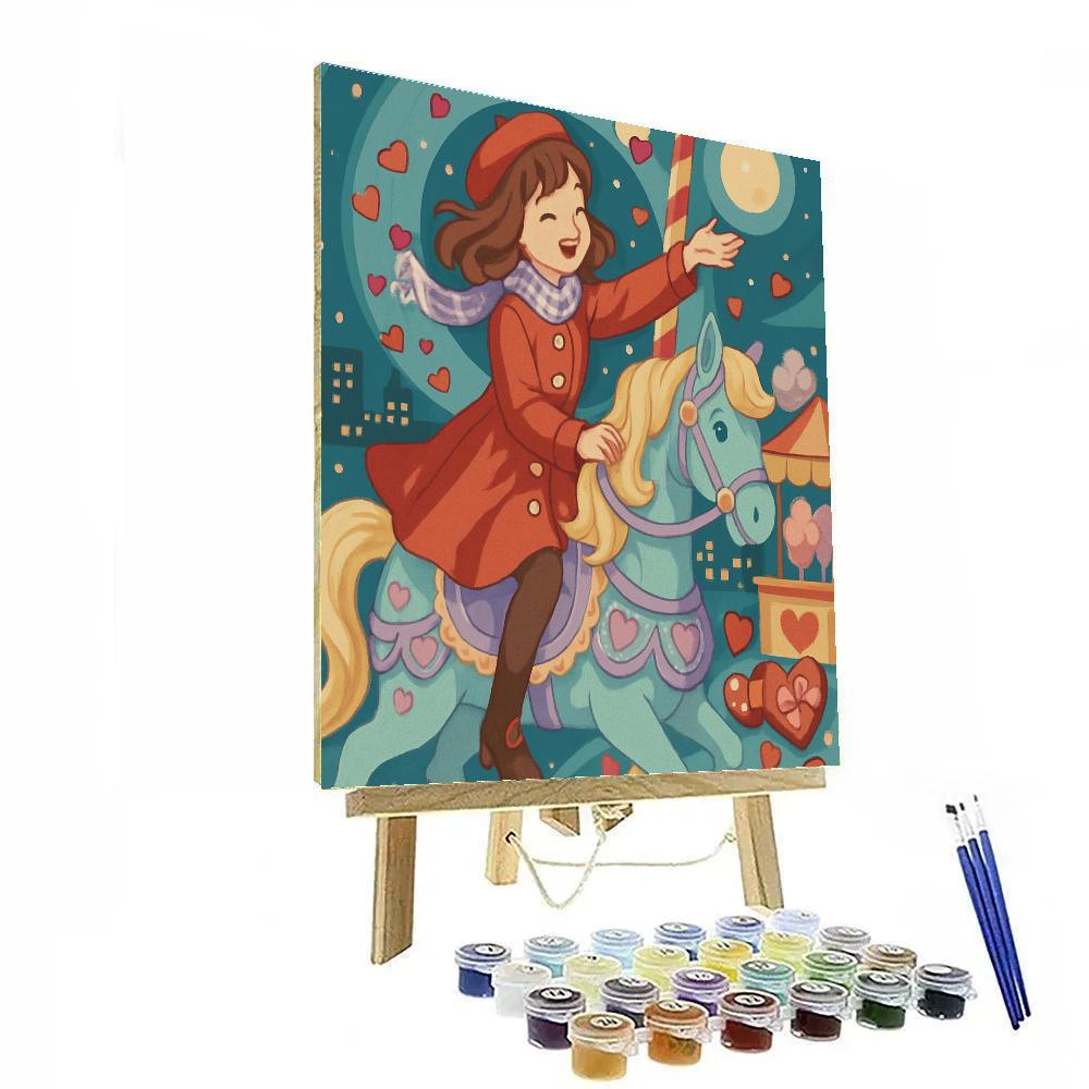 Moonlit Carousel Hearts With Valentines Day Whirl Paint by numbers art