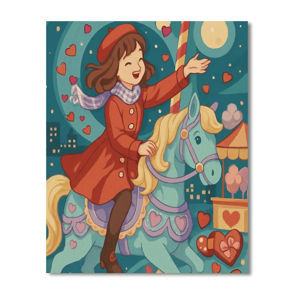 Moonlit Carousel Hearts With Valentines Day Whirl Paint by numbers art