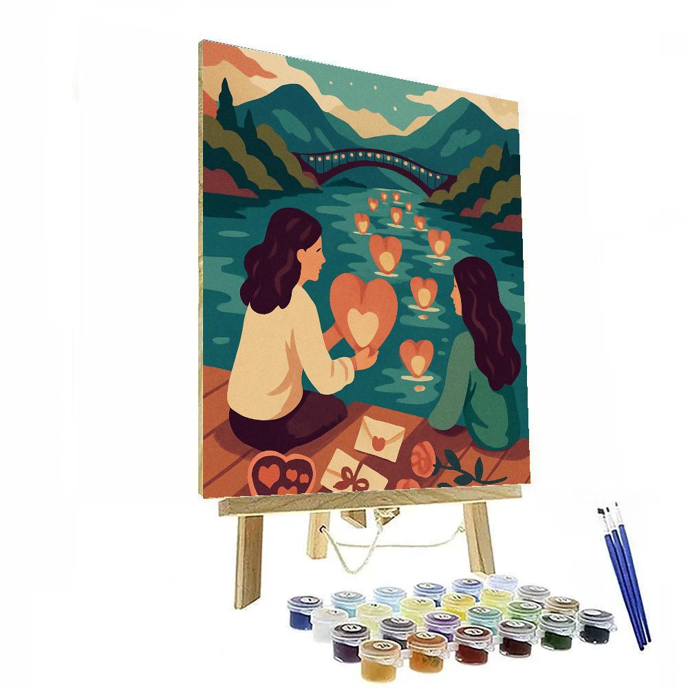 Lanterns Over River, A Whisper Of Valentines Day paint by color