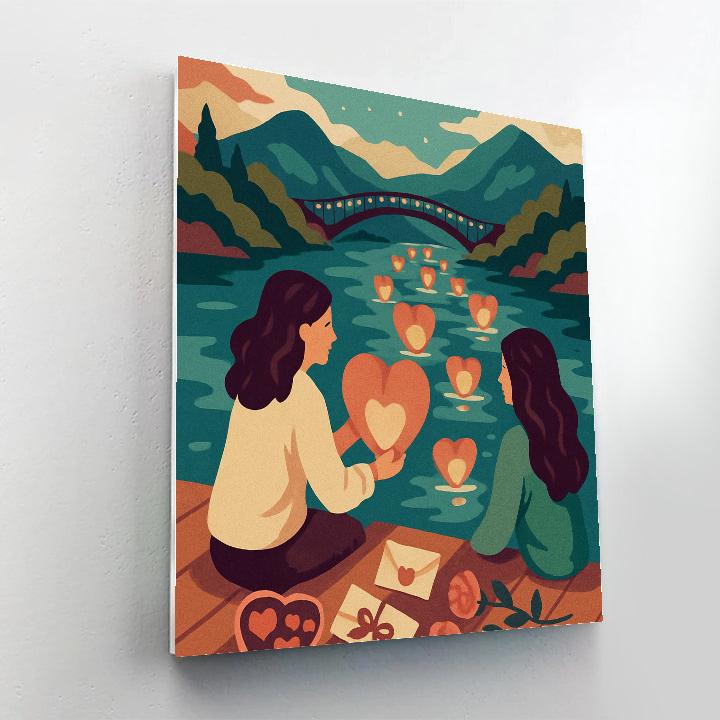 Lanterns Over River, A Whisper Of Valentines Day paint by color