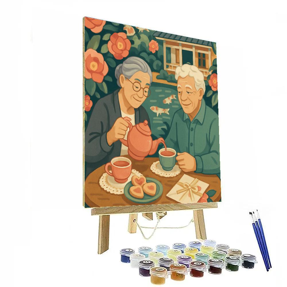 Garden Teahouse Afternoon Valentines Day Edition Paint by numbers art