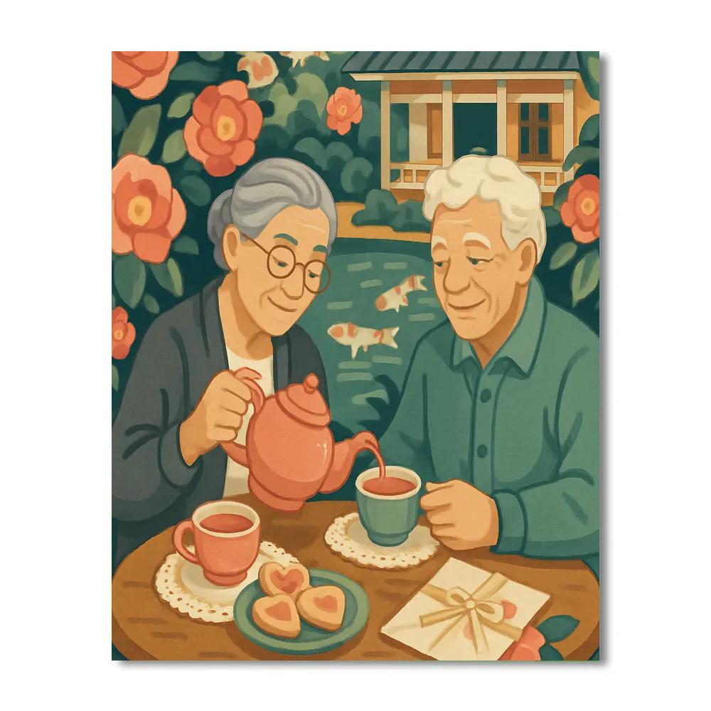 Garden Teahouse Afternoon Valentines Day Edition Paint by numbers art