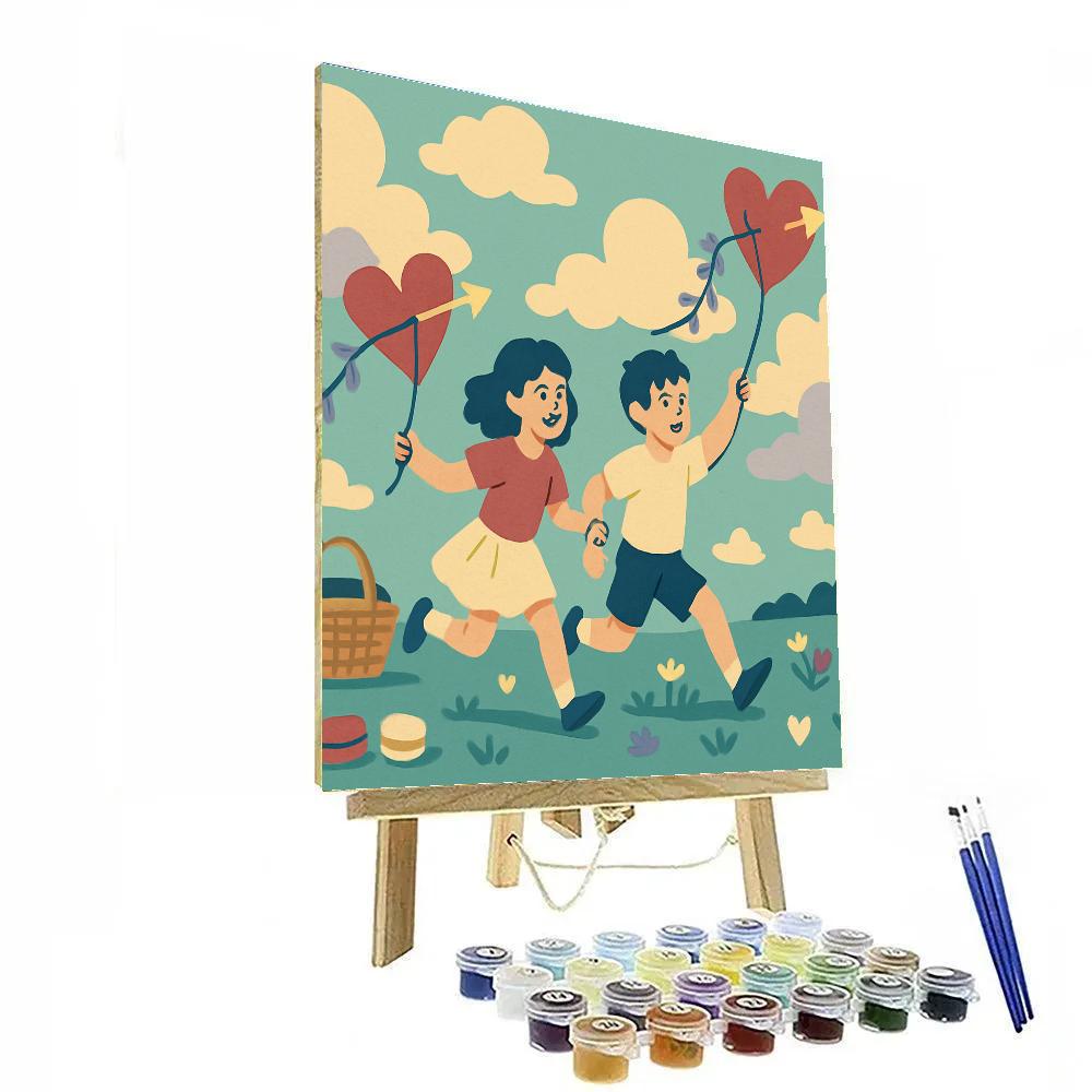 Valentines Day Meadow Kite Race paint by number