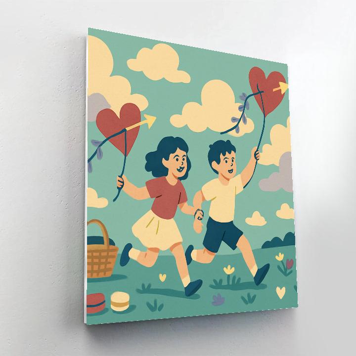 Valentines Day Meadow Kite Race paint by number