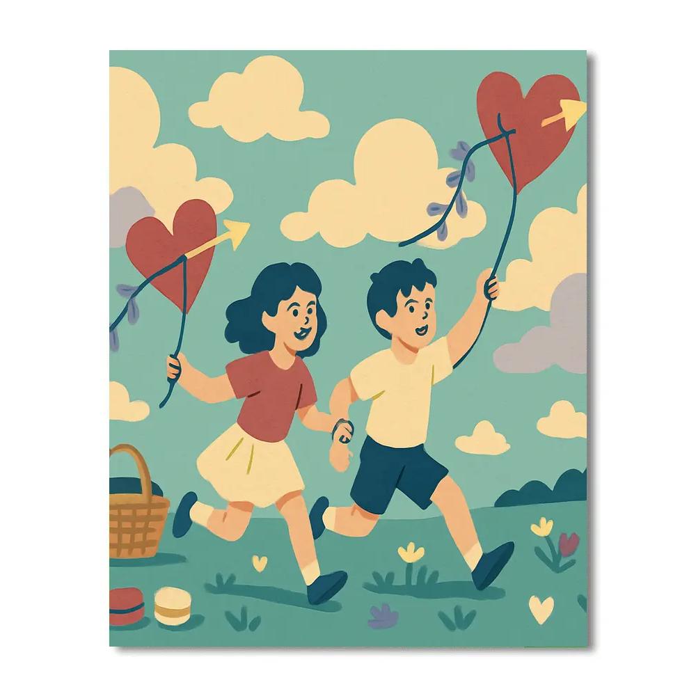 Valentines Day Meadow Kite Race paint by number