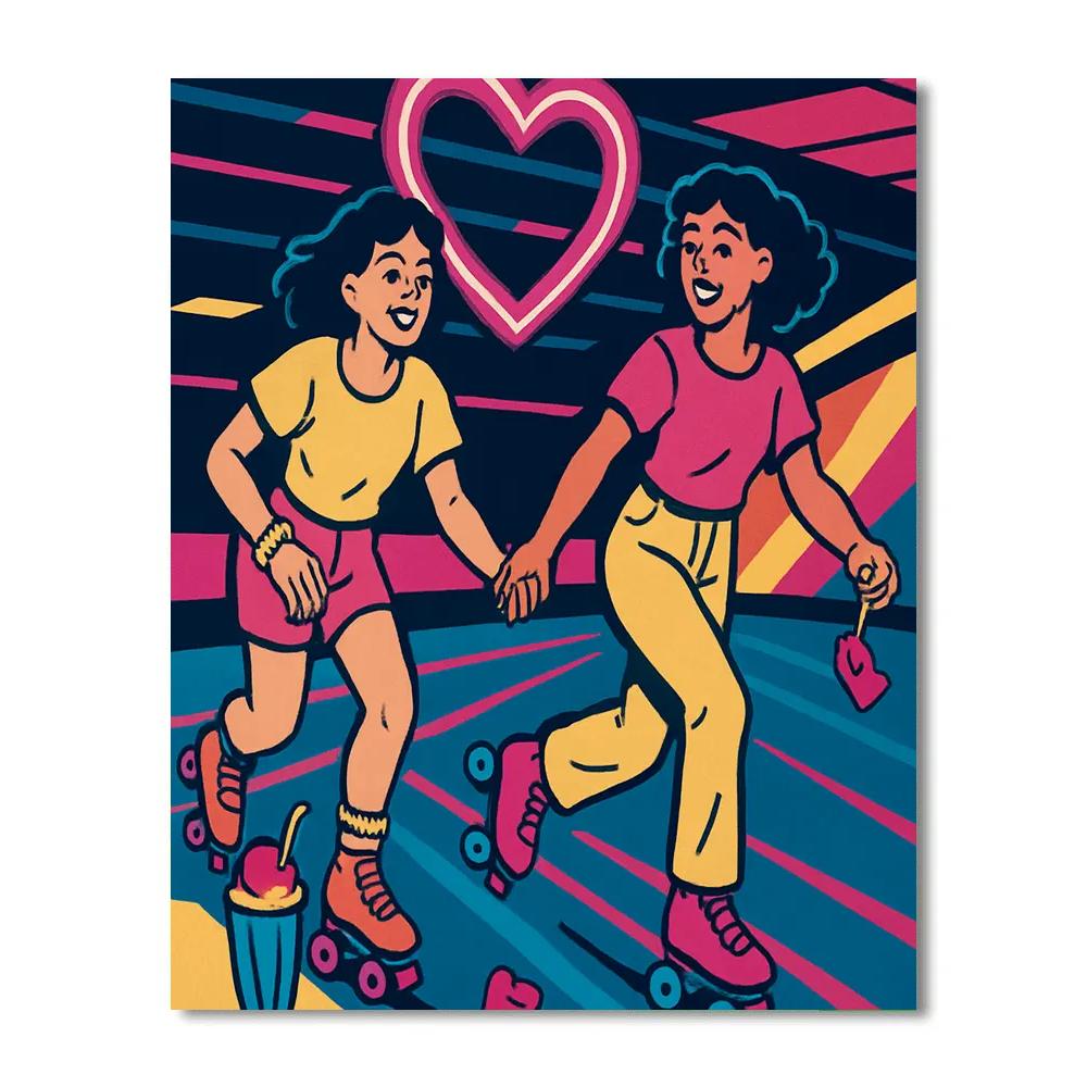 Valentines Day Skate Rink Neon Glide painting number kit