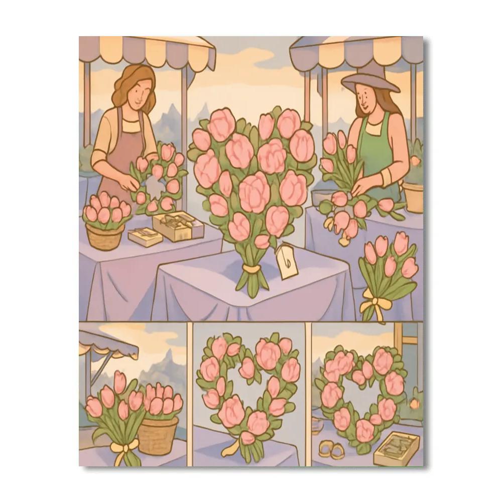 Valentines Day Flower Market Overture paint by number