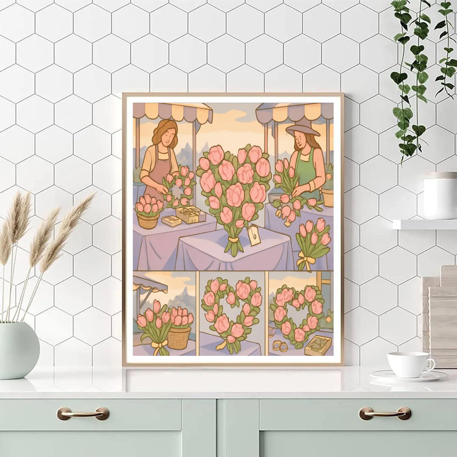 Valentines Day Flower Market Overture paint by number