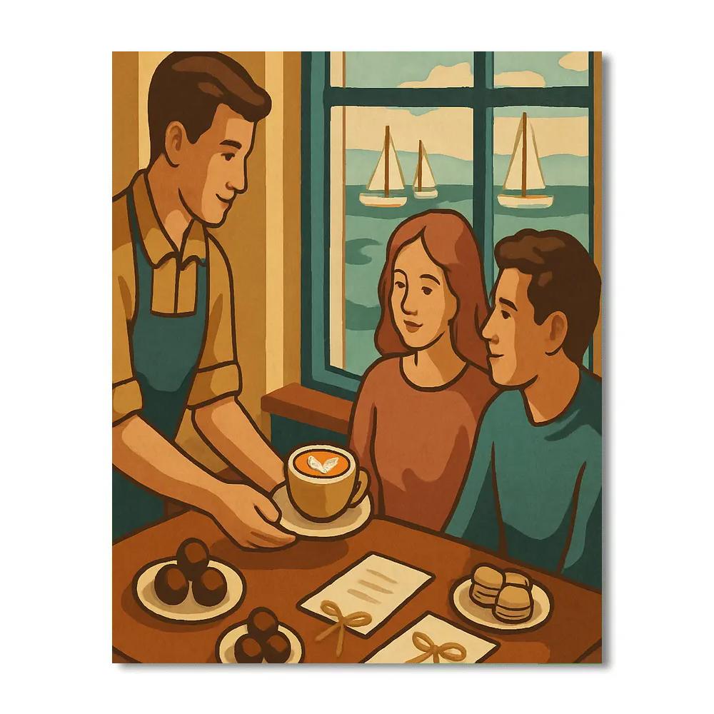 Harbor Cafe Window Seat Valentines Day Flavor paint by number