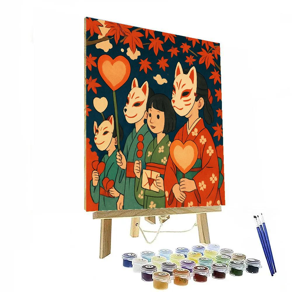 Valentines Day Lantern Fox Procession Painting by numbers kit