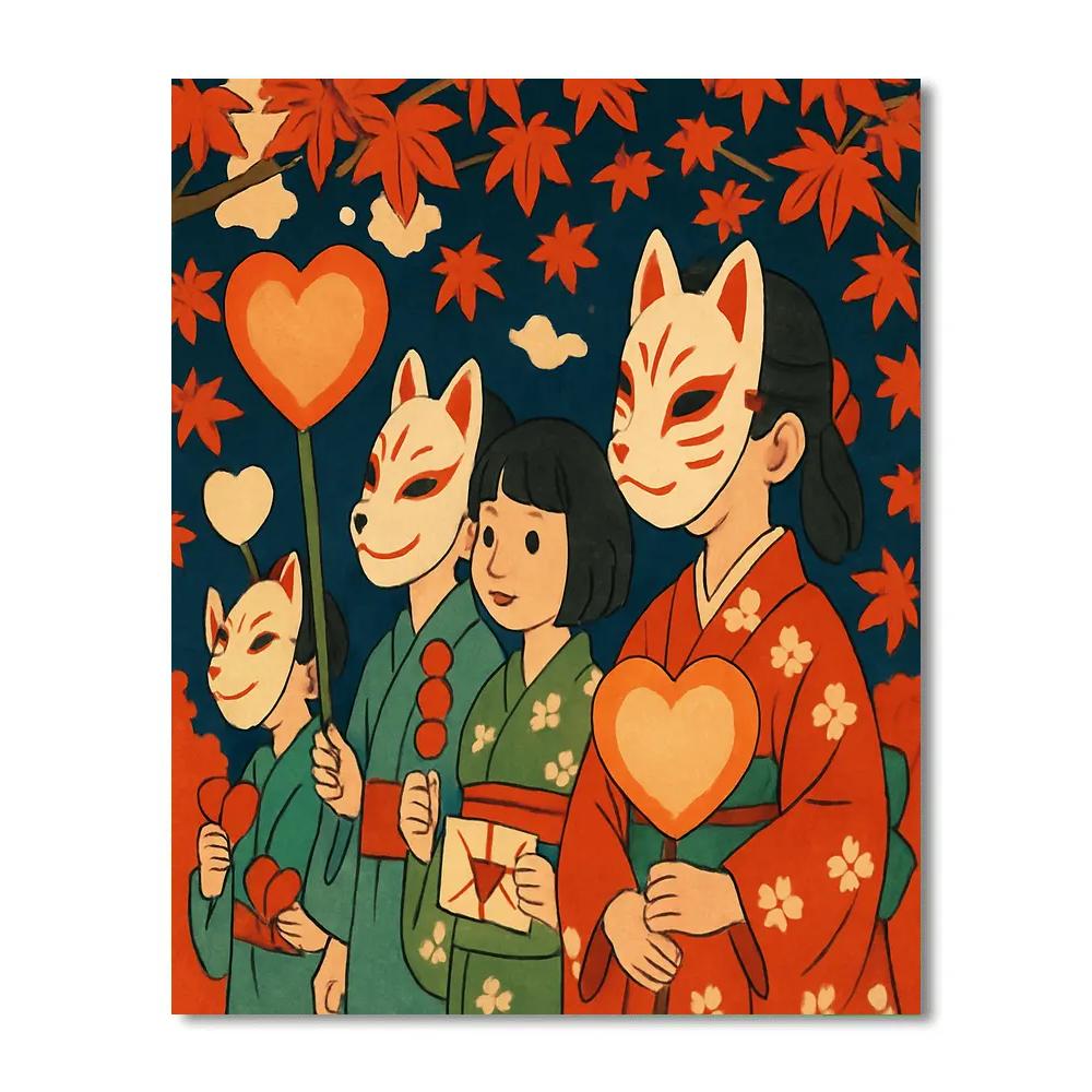 Valentines Day Lantern Fox Procession Painting by numbers kit