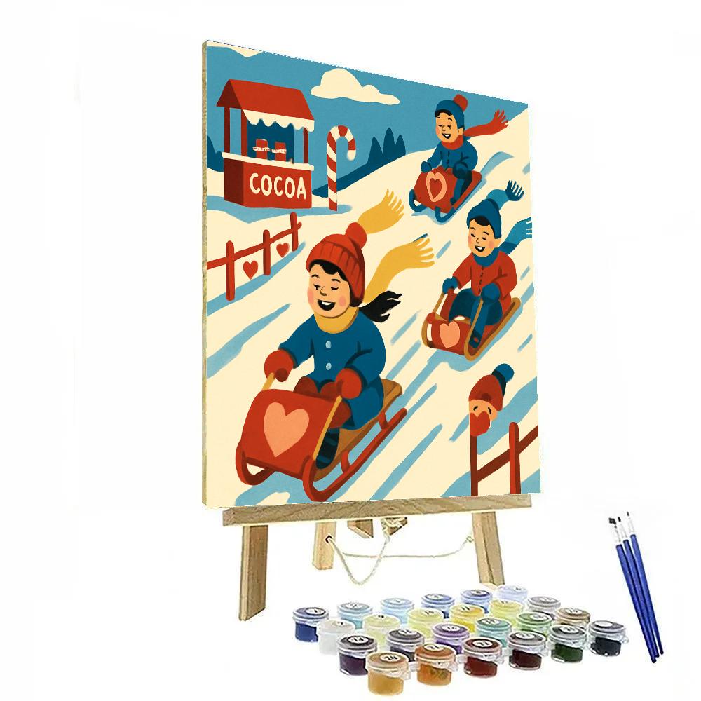 Valentines Day Sled Hill Laughter painting number kit