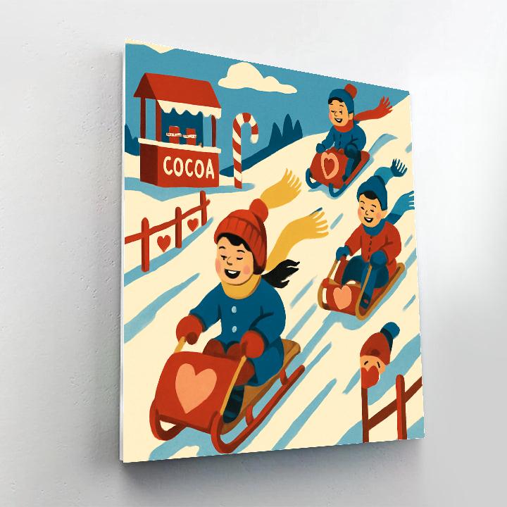 Valentines Day Sled Hill Laughter painting number kit