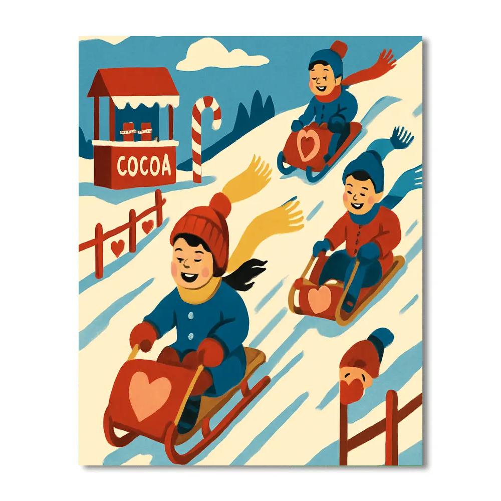 Valentines Day Sled Hill Laughter painting number kit