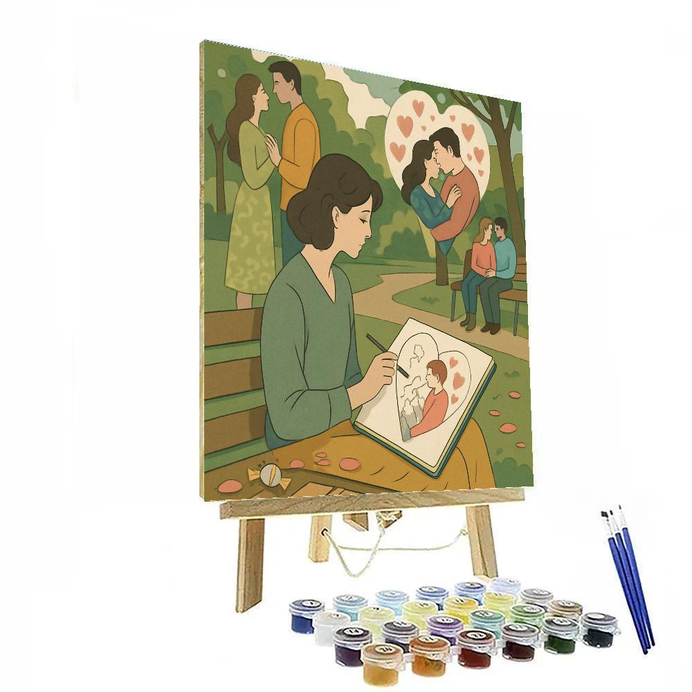 Park Bench Sketches Valentines Day Ending Numbered painting kits