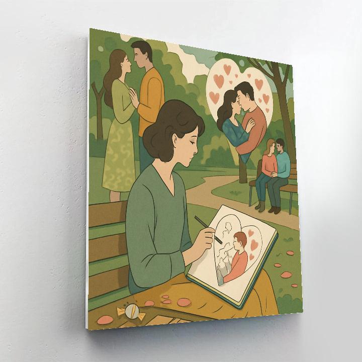 Park Bench Sketches Valentines Day Ending Numbered painting kits