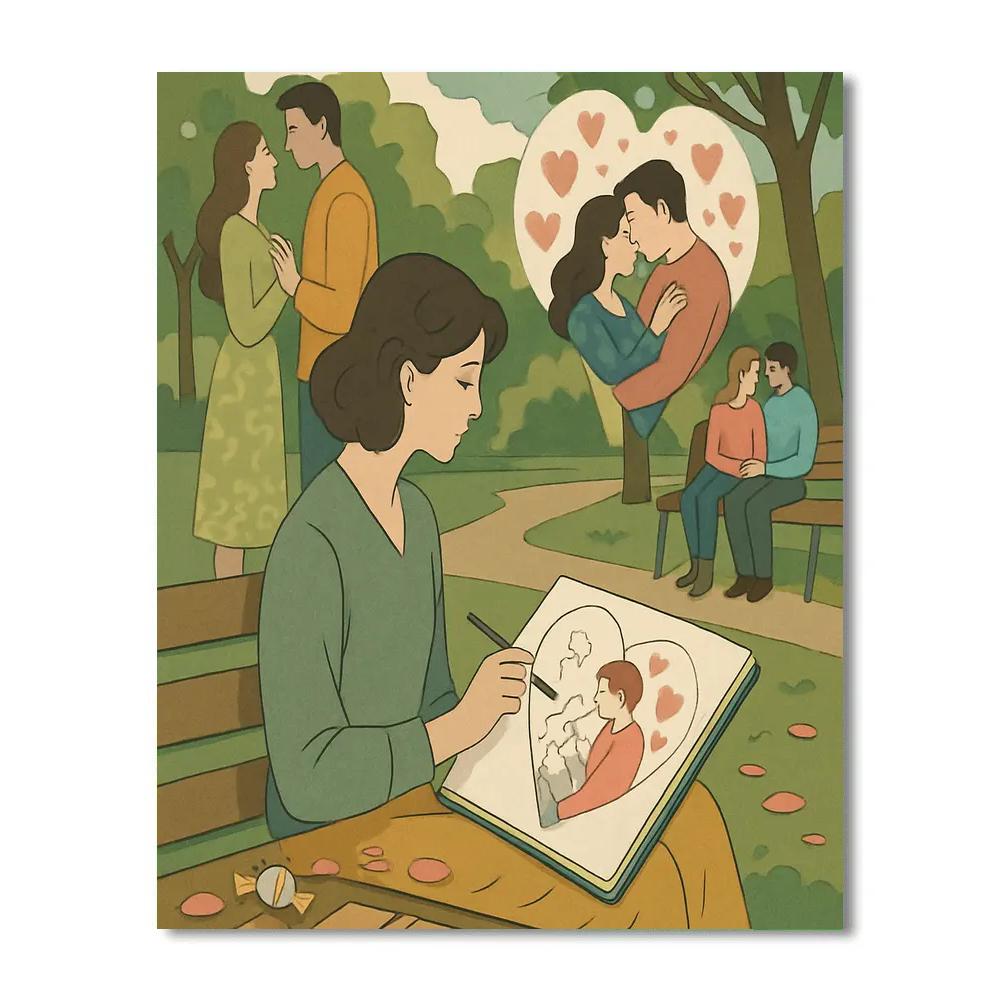 Park Bench Sketches Valentines Day Ending Numbered painting kits