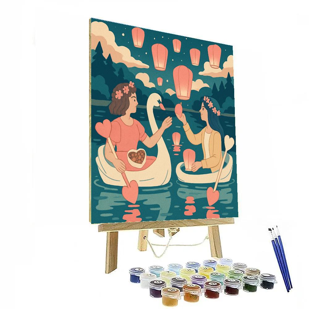 Valentines Day Lanterns On The Lake Numbered painting kits