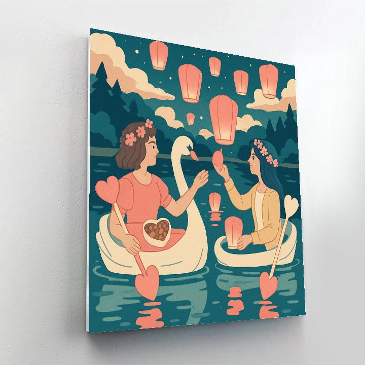 Valentines Day Lanterns On The Lake Numbered painting kits