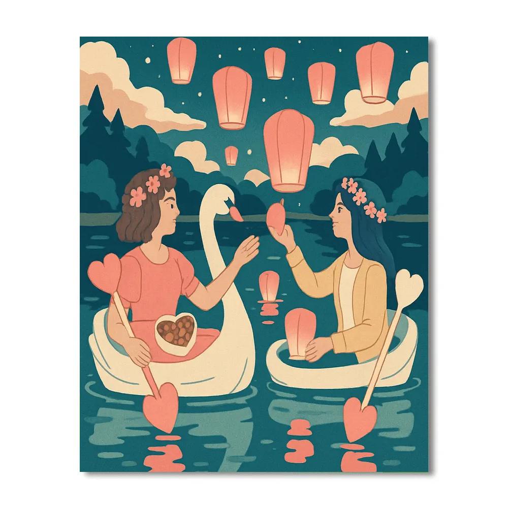 Valentines Day Lanterns On The Lake Numbered painting kits