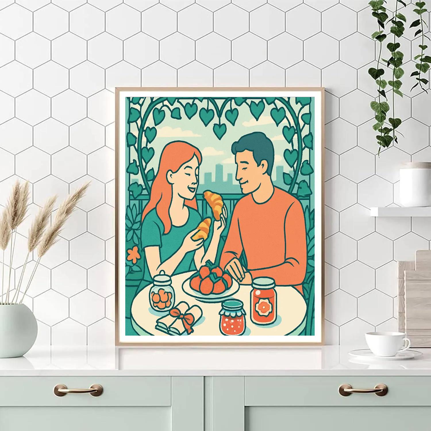 City Balcony Breakfast Valentines Day Flavor painting number kit