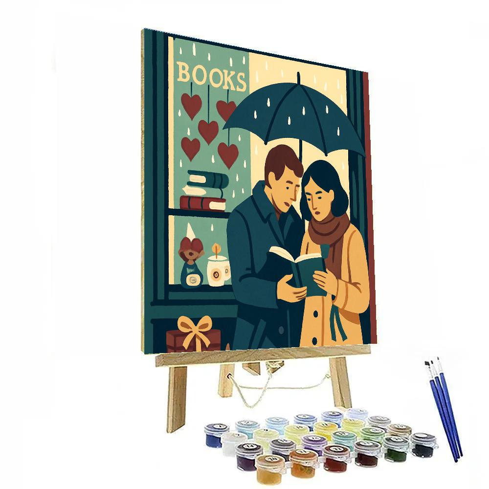 Valentines Day Rainy Bookshop Window Scene Numbered painting kits