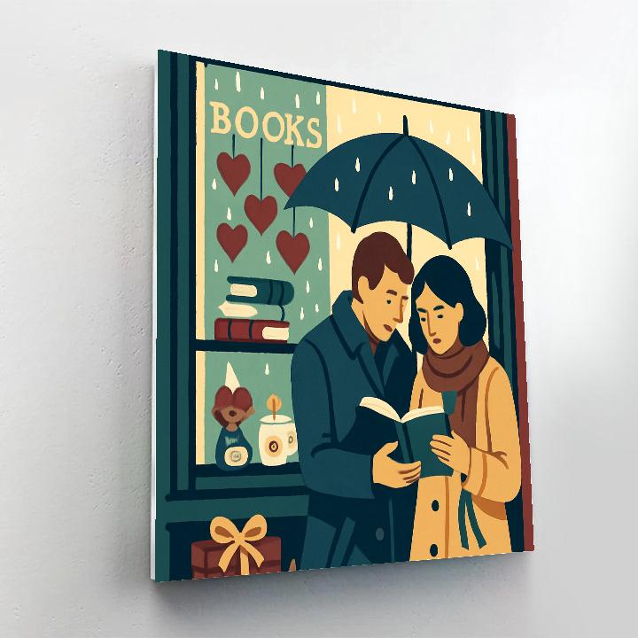 Valentines Day Rainy Bookshop Window Scene Numbered painting kits