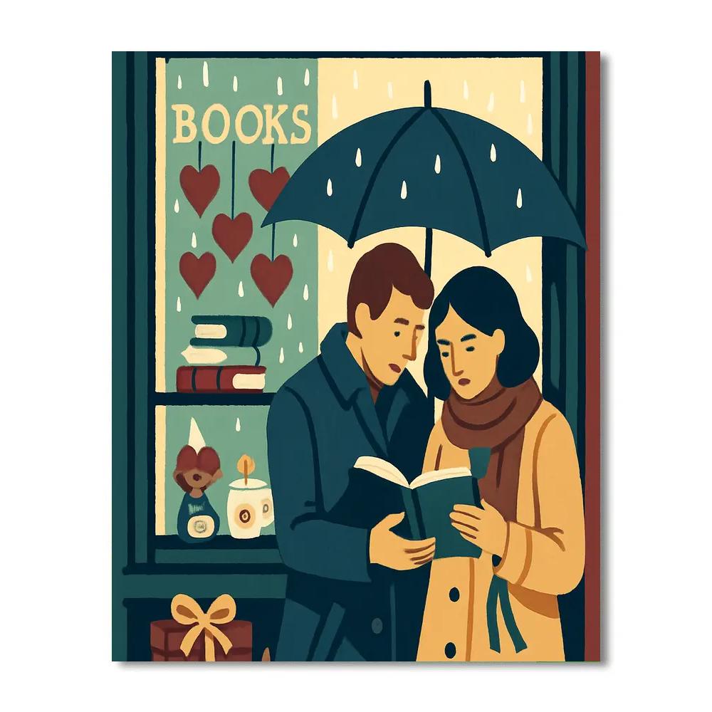 Valentines Day Rainy Bookshop Window Scene Numbered painting kits