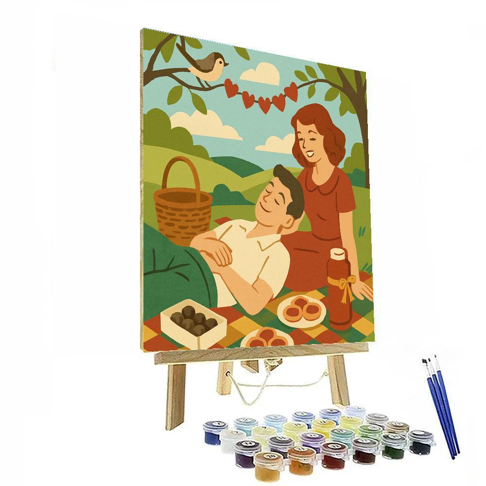 Forest Picnic With Songbirds Valentines Day Touch Paint by numbers kits
