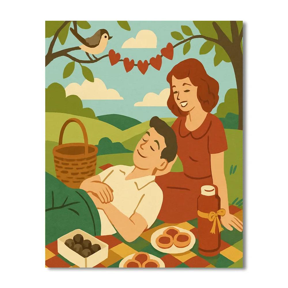 Forest Picnic With Songbirds Valentines Day Touch Paint by numbers kits