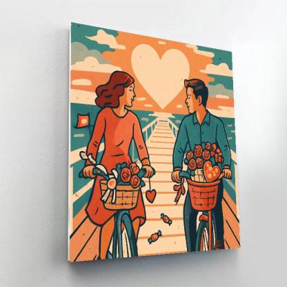 Harbor Sunset Bicycle Ride Valentines Day Finis DIY paint by numbers