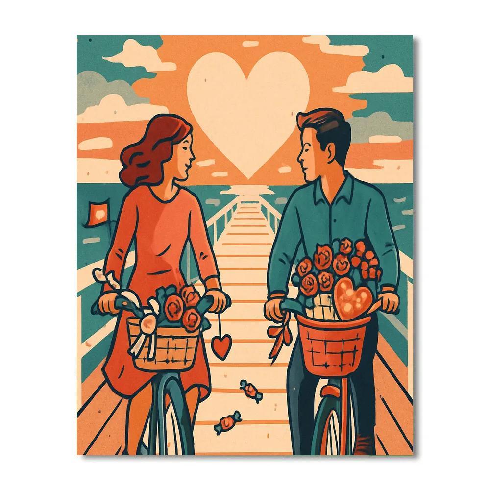 Harbor Sunset Bicycle Ride Valentines Day Finis DIY paint by numbers