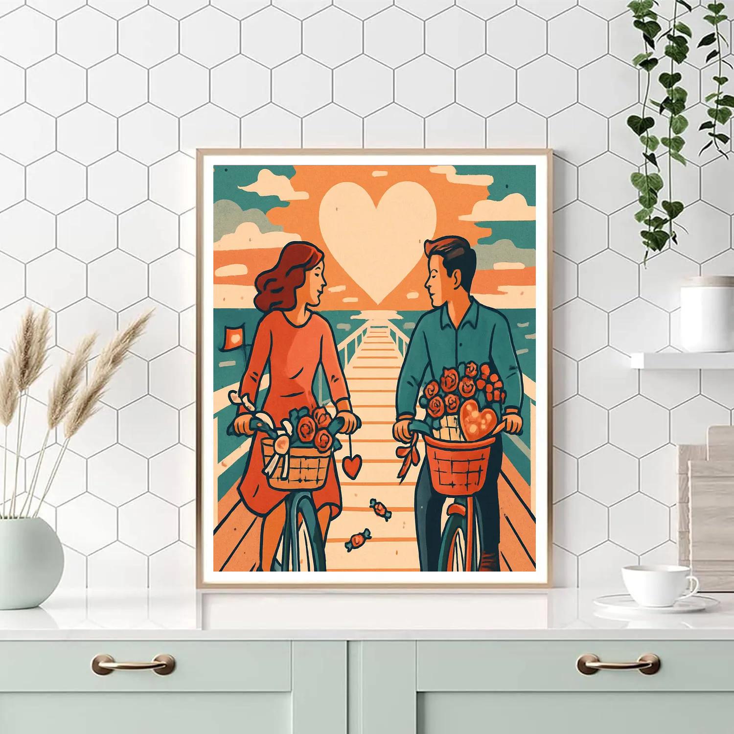 Harbor Sunset Bicycle Ride Valentines Day Finis DIY paint by numbers