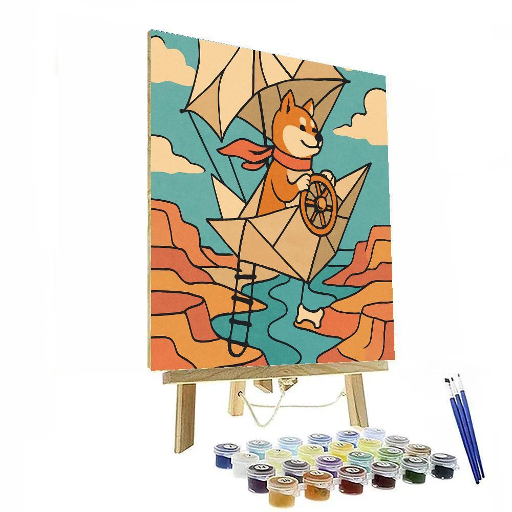 Origami Airship Dog Expedition paint by color