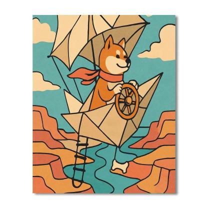 Origami Airship Dog Expedition paint by color