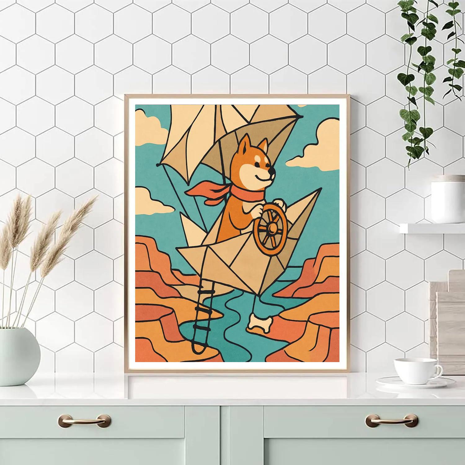 Origami Airship Dog Expedition paint by color