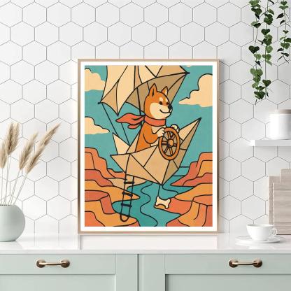 Origami Airship Dog Expedition paint by color