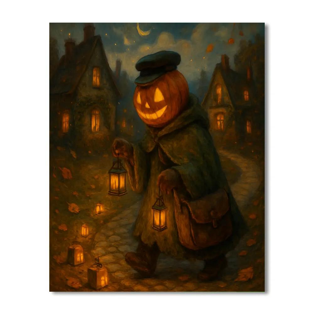 Lantern Parade Of The Pumpkin Postman paint by number