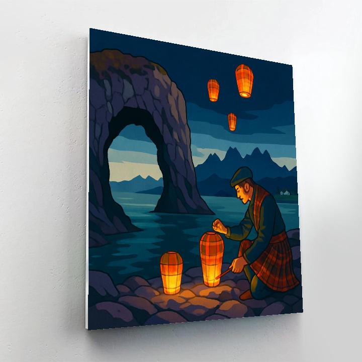 Midnight Tartan Lanterns, Scotland Coastline paint by number