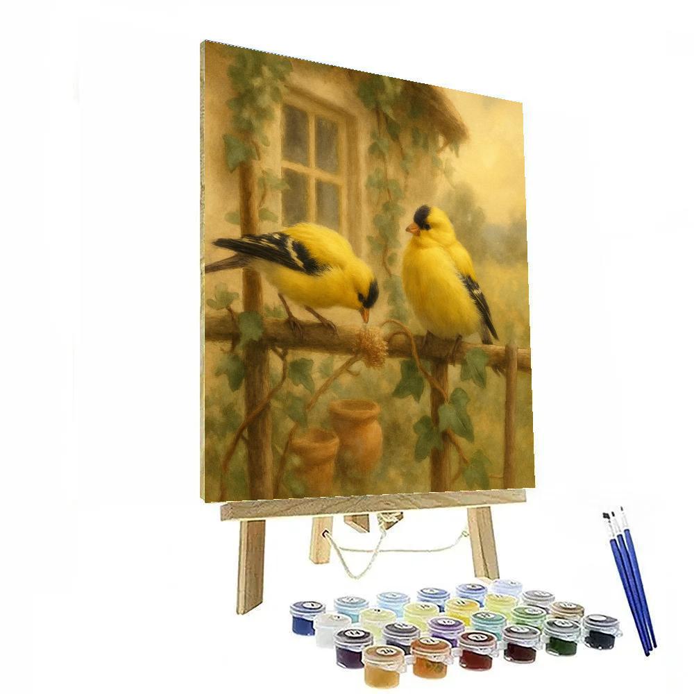 Cottage Window Goldfinch Pause Painting by numbers kit