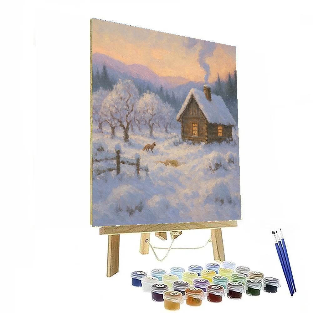 Sunrise Smoke Over The Alpine Orchard Cabin Paint by numbers art