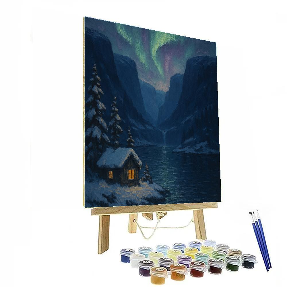 Aurora Over The Quiet Fjord Cabin Paint by numbers kits