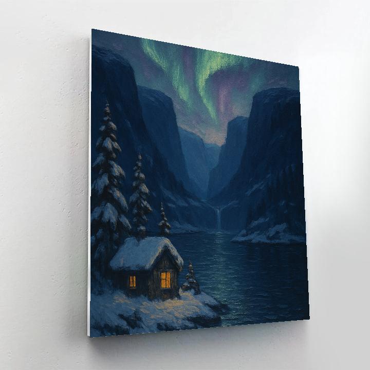 Aurora Over The Quiet Fjord Cabin Paint by numbers kits