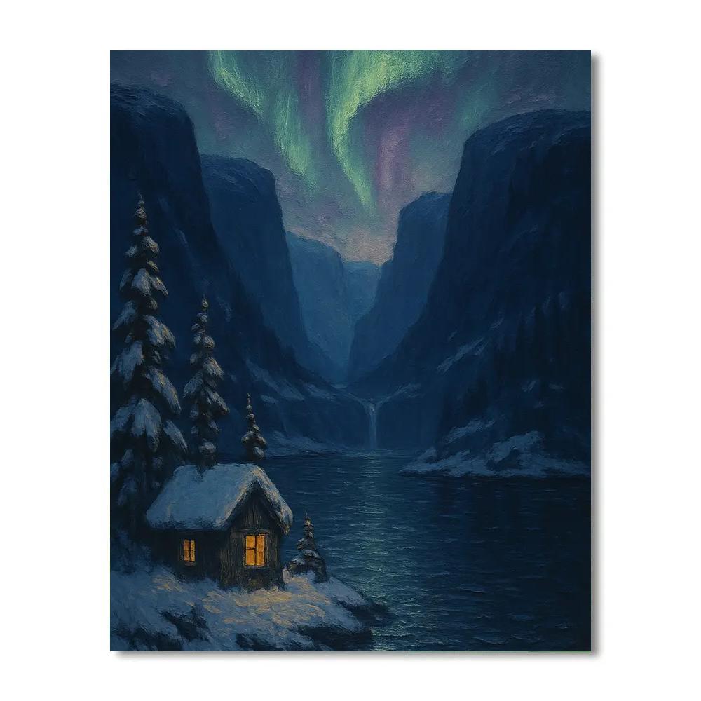 Aurora Over The Quiet Fjord Cabin Paint by numbers kits