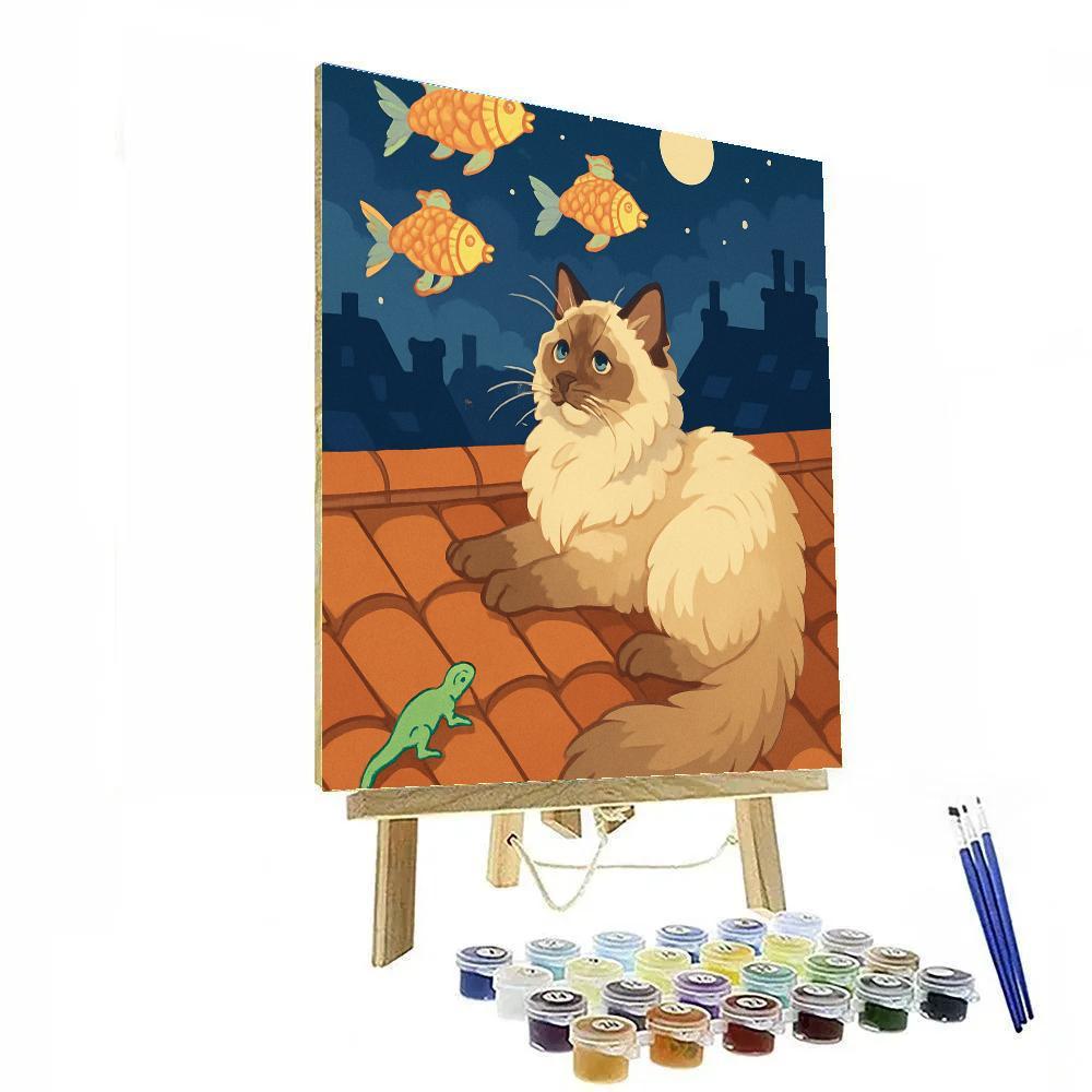 Paper Lanterns With Cat On Rooftop Watch DIY paint by numbers