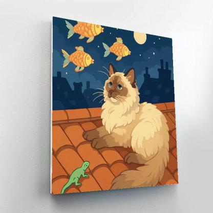 Paper Lanterns With Cat On Rooftop Watch DIY paint by numbers