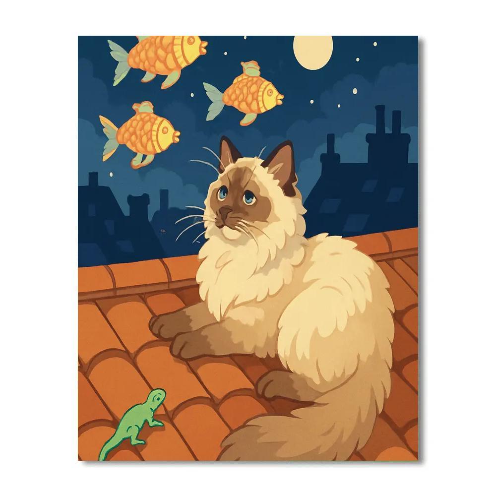 Paper Lanterns With Cat On Rooftop Watch DIY paint by numbers