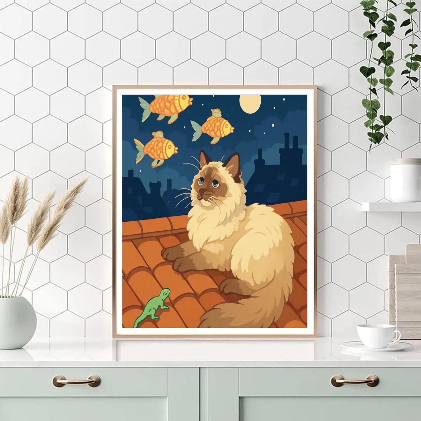 Paper Lanterns With Cat On Rooftop Watch DIY paint by numbers