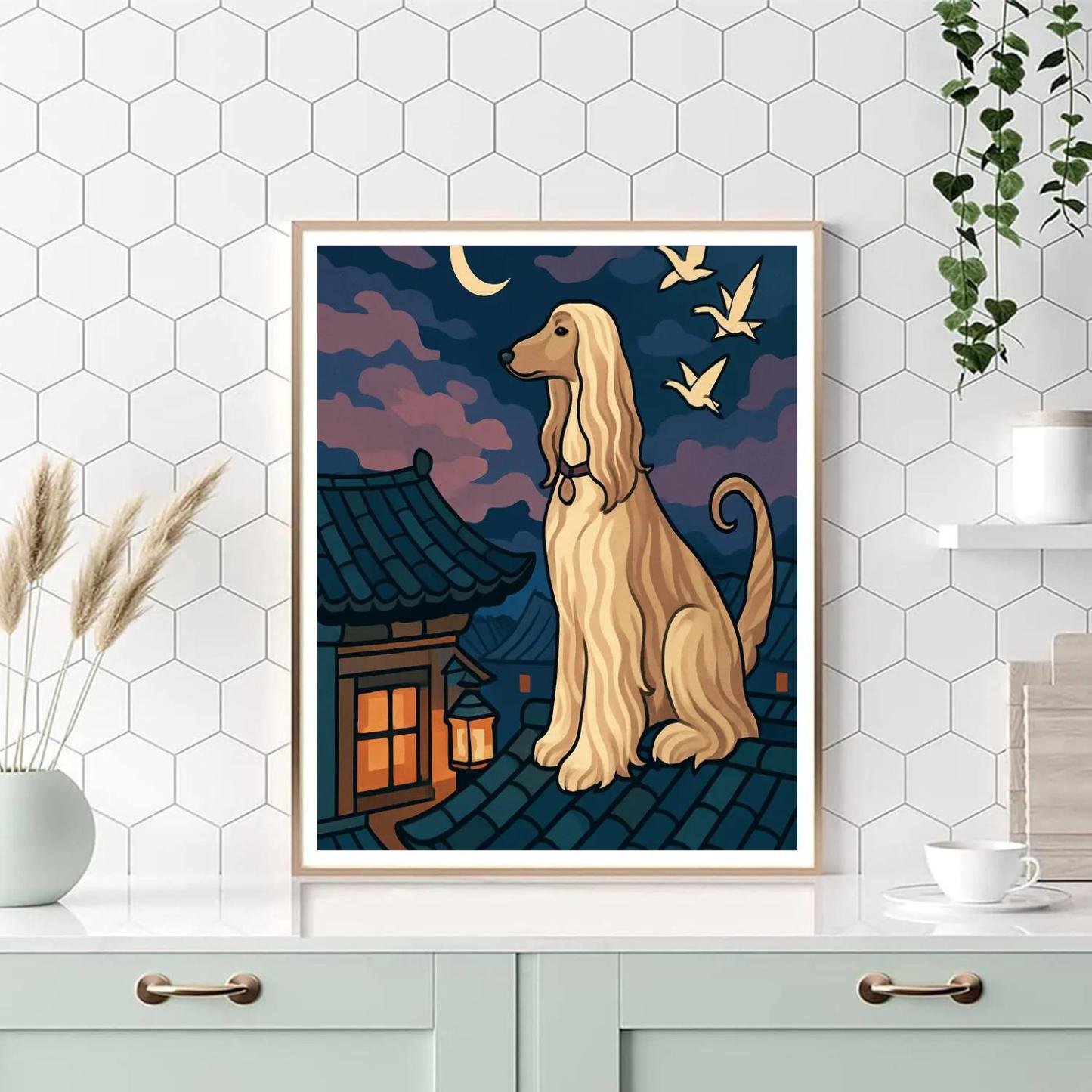 Teahouse Rooftop With Dog Lookout DIY paint by numbers